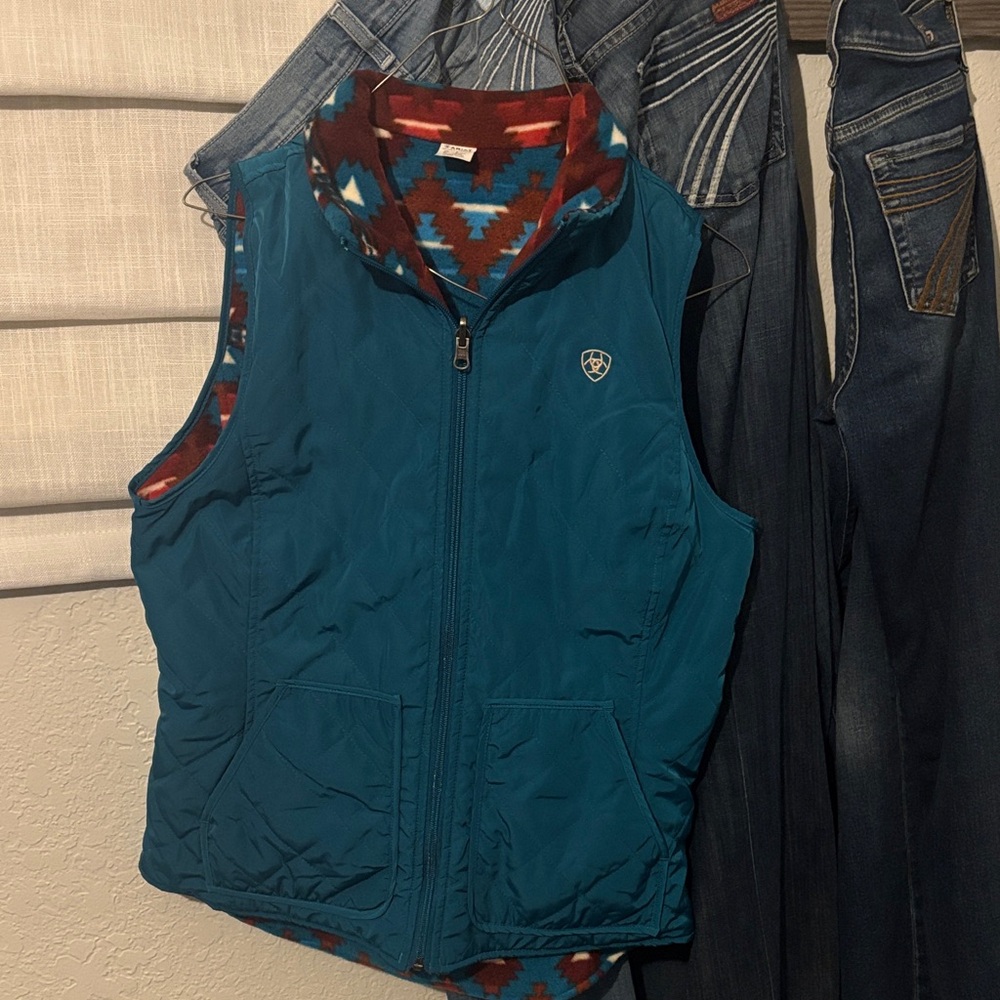 Ariat Teal Vest with Red and White Accents